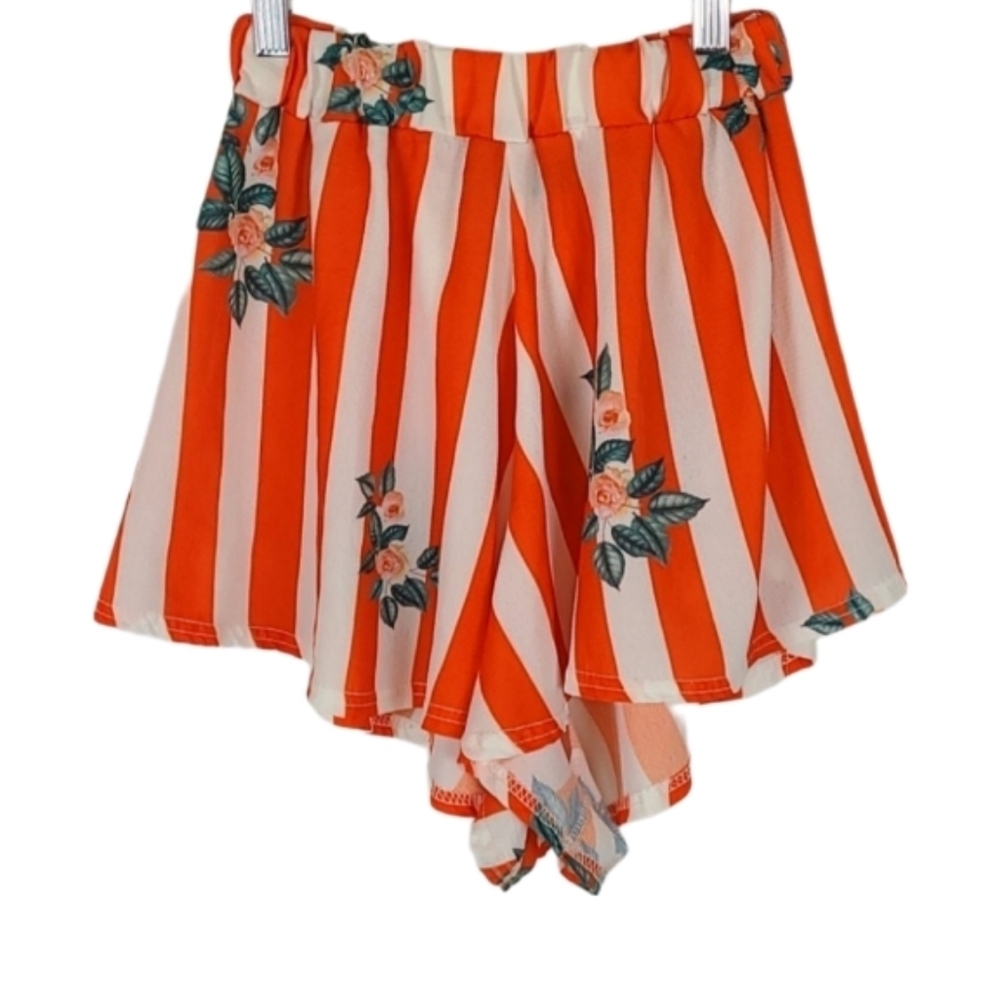 Pretty Little Thing Orange & White Striped Flowy Shorts, Size 0